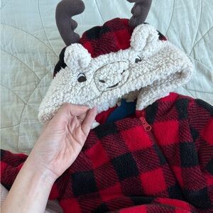 Red and Black Plaid Hooded Baby Outfit